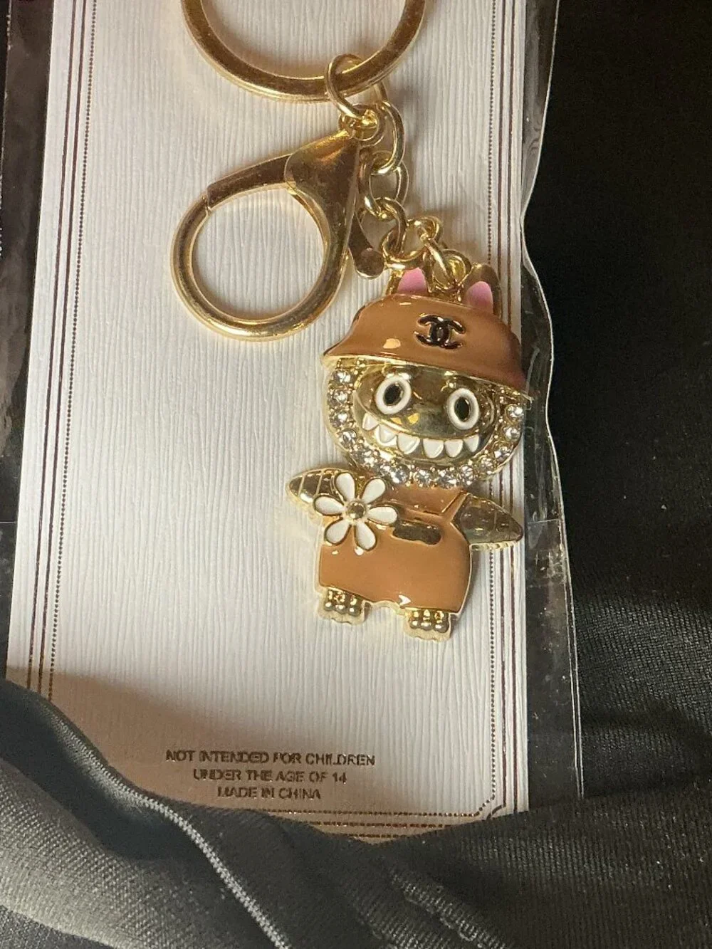 ★ Tan Baseball Player Keychain Gold Hardware Bag Charm New